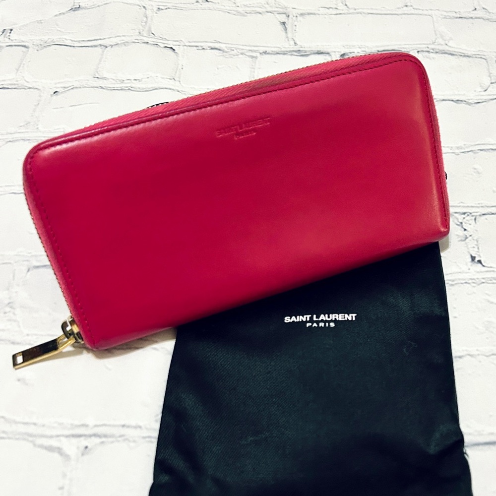 Pink YSL Leather Long Zipper Wallet & Dust Bag - Saint Laurent Gently Used.